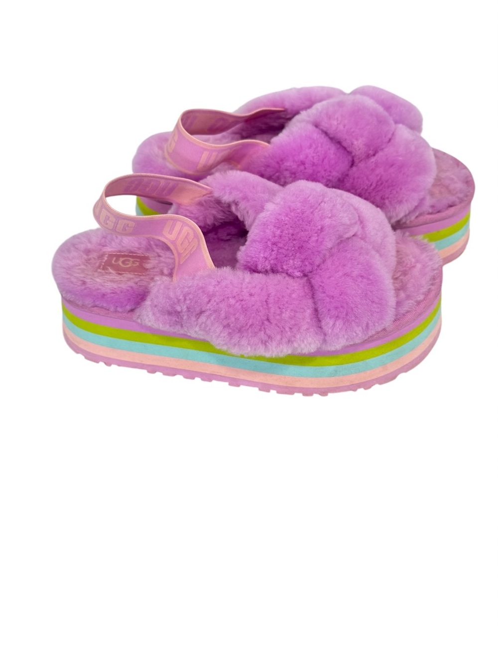 UGG Disco Knot Slides Platform Sandals Sheepskin Wildflower